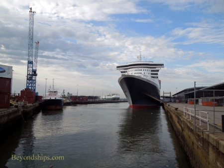 Queen Mary 2 in Southampton after an eastbound transatlantic crossing